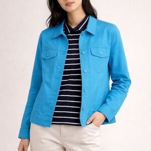ERIKA women Jacket blue, button front Collar Pockets, size 12